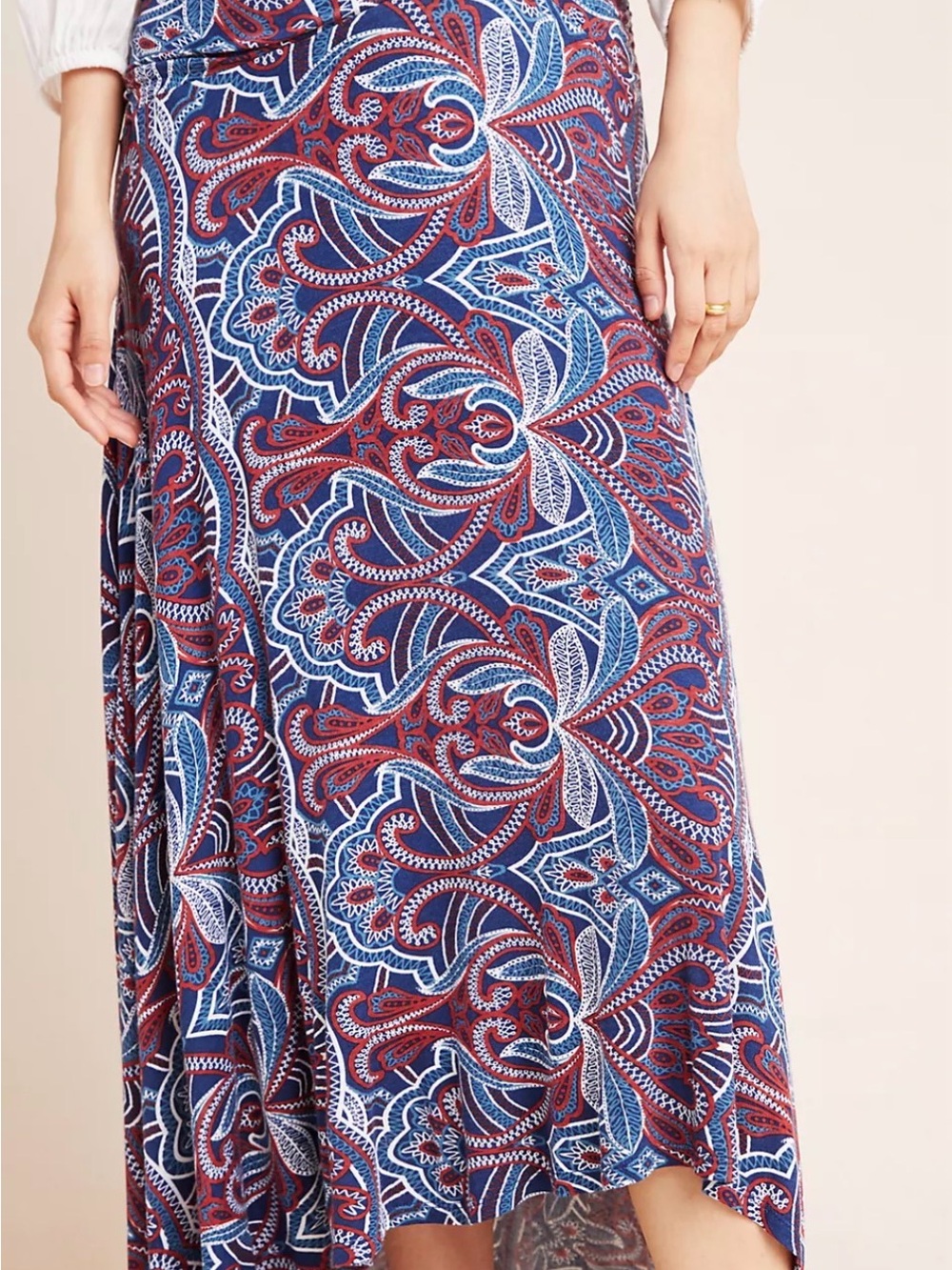 Maeve Melissa Knit‎ Maxi Skirt Paisley High Low Americana Size Small